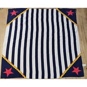 Vintage Albert Nipon Scarf 100% Silk Japan Stripes Stars Nautical Red White Blue